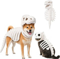 Dinosaur Skeleton Glow in Dark Dog and Cat Costume,Pet Dinosaur Costume,Plush Halloween Pet Hood Outfit - White - Size 47.2in-0