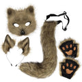 Green Plush Fox Tail and Ears Set with Cat Ears Paw Gloves Halloween Cosplay Costume-0