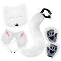 Plush mask with fox tail and ears set, cat tail fox costume cosplay costume with cat ears and paw gloves halloween cosplay white High quality () white-0