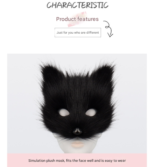 NNEDSZ Black and white Halloween Furry Fox Costume Set - Plush Mask, Ears Headband, Tail, and Paws for Cosplay-1