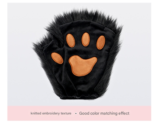 NNEDSZ Black and white Halloween Furry Fox Costume Set - Plush Mask, Ears Headband, Tail, and Paws for Cosplay-3