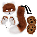 NNEDSZ Reddish-brown Halloween Furry Fox Costume Set - Plush Mask, Ears Headband, Tail, and Paws for Cosplay-0