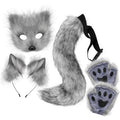 NNEDSZ Dark grey Halloween Furry Fox Costume Set - Plush Mask, Ears Headband, Tail, and Paws for Cosplay-0